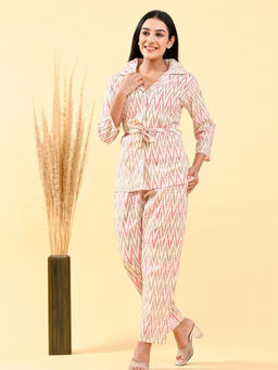 KAFTANIZE - Ink & Green Striped Tie-Front Viscose Flex Co-Ord (Set of 2)