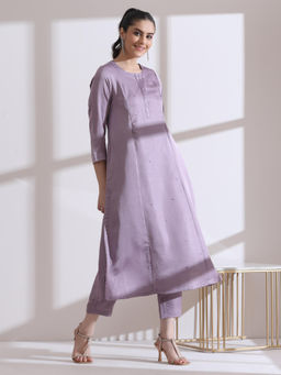 Swtantra - Prft Lux Purple Beaded Kurta with Pant (Set of 2)