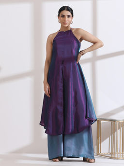 Swtantra - Rarity Chiffon Satin Ombre Halter Kurta with Beads & Palazzo (Set of 2)