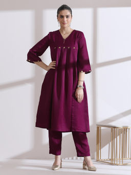 Swtantra - Prft Lux Plum Purple Kurta with Coins & Pant (Set of 2)