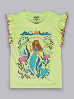 Kidsville - Little Mermaid Printed Green T-shirt For Girls