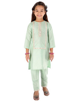Vastramay - Girls Mirror Work Viscose Kurta And Pant (Set of 2)