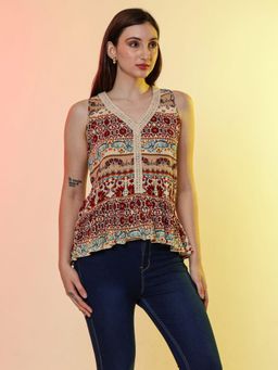 DEBONATELLA - High Low Peplum Multi-Color Top