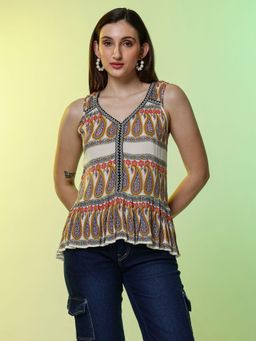 DEBONATELLA - High Low Peplum Multi-Color Top