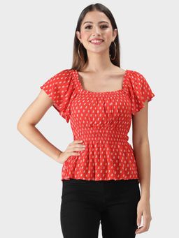 DEBONATELLA - Smocked Half Sleeves Orange Top