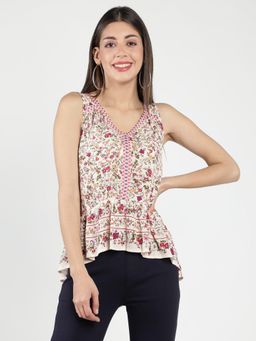 DEBONATELLA - High Low Peplum Multi-Color Top