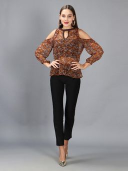 DEBONATELLA - Full Sleeves Cut Out Brown Top