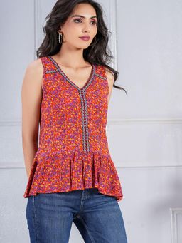 DEBONATELLA - High Low Peplum Red Top