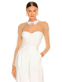 fleur du mal - Collared Bodysuit With Dotted Tulle