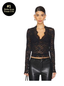Free People - x Intimately FP All Day Lace Long Sleeve Top In Black