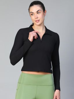 Athlisis - Collar Crop Polo T-Shirt - Black