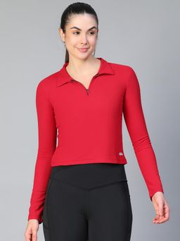 Athlisis - Collar Crop Polo T-Shirt - Red