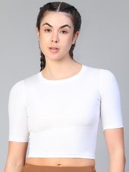 Athlisis - Women Round Neck Cotton Crop T-Shirt - White