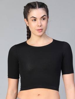 Athlisis - Women Ribbed Cotton Fitted Crop T-Shirt - Black