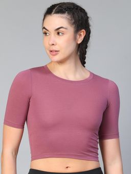Athlisis - Round Neck Fitted Crop T-Shirt - Mauve