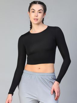 Athlisis - Women Round Neck Crop T-Shirt - Black