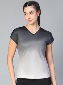 Athlisis - Women Printed V-Neck e-Dry Pockets Slim Fit T-Shirt - Black