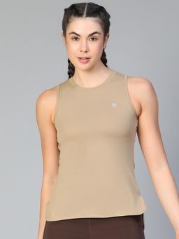 Athlisis - Women Solid Round Neck Tank Top - Khaki