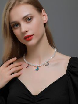 Yellow Chimes - Gold Plated Pearl Butterfly Design Necklace