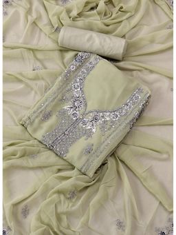 SALWAR STUDIO - Olive Green Embellished Floral Georgette Unstitched Dress (Set of 3)