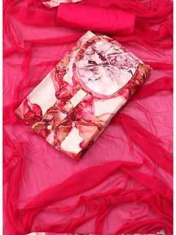 SALWAR STUDIO - Pink Printed Abstract Foil Viscose Rayon Unstitched Dress (Set of 3)