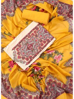 SALWAR STUDIO - Multi and Mustard Printed Floral Cotton Unstitched Dress (Set of 3)