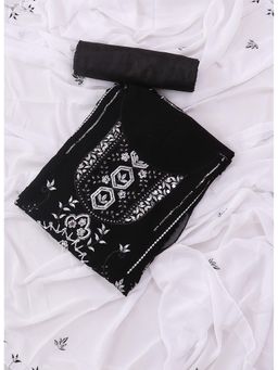 SALWAR STUDIO - Black and White Embroidered Floral Georgette Unstitched Dress (Set of 3)