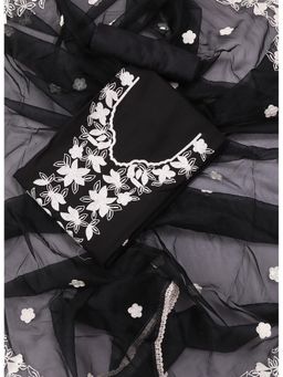 SALWAR STUDIO - Black Embroidered Floral Silk Blend Unstitched Dress (Set of 3)