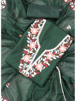 SALWAR STUDIO - Green Embroidered Floral Silk Unstitched Dress (Set of 3)