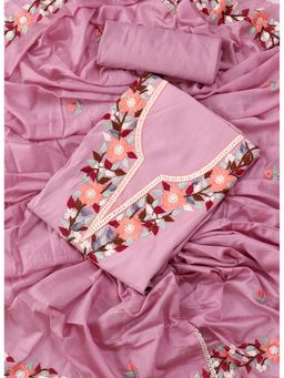 SALWAR STUDIO - Lilac Embroidered Floral Silk Unstitched Dress (Set of 3)
