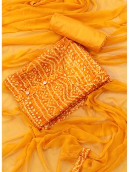 SALWAR STUDIO - Mustard Printed Bandhani Block Print Viscose Rayon Unstitched Dress (Set of 3)