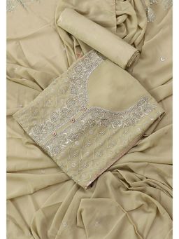 SALWAR STUDIO - Olive Green Embellished Georgette Unstitched Dress (Set of 3)