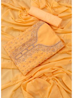 SALWAR STUDIO - Mustard Embellished Georgette Unstitched Dress (Set of 3)