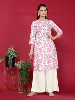 Rangita - Women Pink Rayon Printed Straight Knee Length Kurta