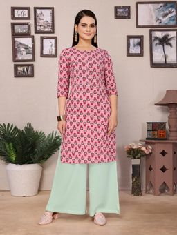 Rangita - Women Light Pink Rayon Printed Straight Knee Length Kurta
