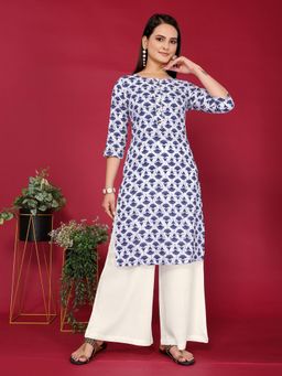 Rangita - Women Blue Rayon Printed Straight Knee Length Kurta