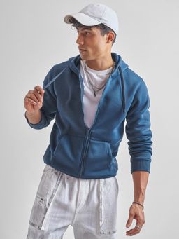 HIGHLANDER - Mens Blue Solid Hooded Jacket