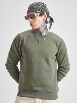 HIGHLANDER - Mens Olive Green Solid Sweatshirt
