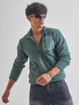 HIGHLANDER - Mens Green Mock Collar Pullover Sweatshirt