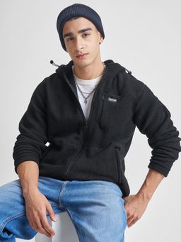 HIGHLANDER - Mens Black Mock Collar Front Open Jacket