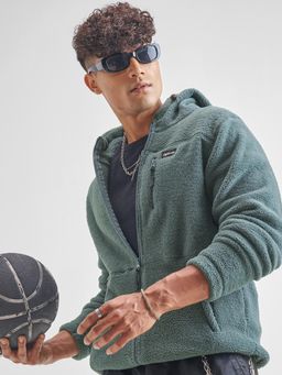HIGHLANDER - Mens Green Mock Collar Front Open Jacket