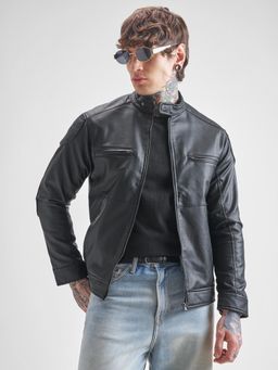 HIGHLANDER - Men Black Solid Biker Jacket