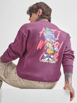 HIGHLANDER - Purple Printed Oversized Fit Sweatshirt
