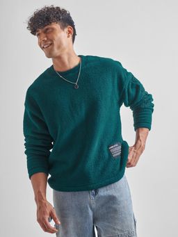 HIGHLANDER - Green Solid Oversized Fit Sweatshirt