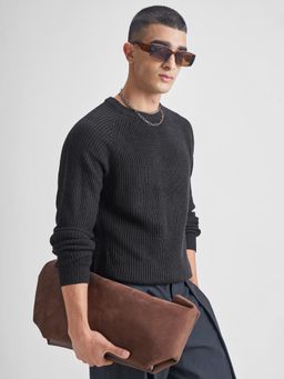 HIGHLANDER - Black Ribbed Acrylic Sweater