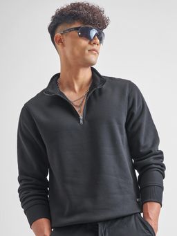 HIGHLANDER - Men Black Regular Fit High Neck with Half Zip Sweatshirt