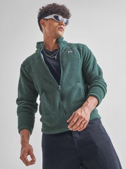 HIGHLANDER - Men Green Regular Fit High Neck with Full Zip Sweatshirt