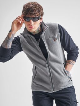 HIGHLANDER - Men Grey Regular Fit High Neck Full Zip Sweatshirt