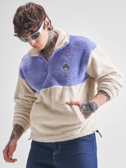 HIGHLANDER - Men Multi-Color Over Sized Drop Shoulder Half Zip Hooded Sweatshirt