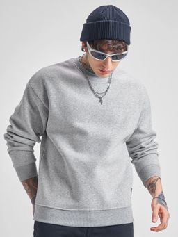 HIGHLANDER - Men Mid Grey Melange Over Sized Drop Shoulder Round Neck Sweatshirt